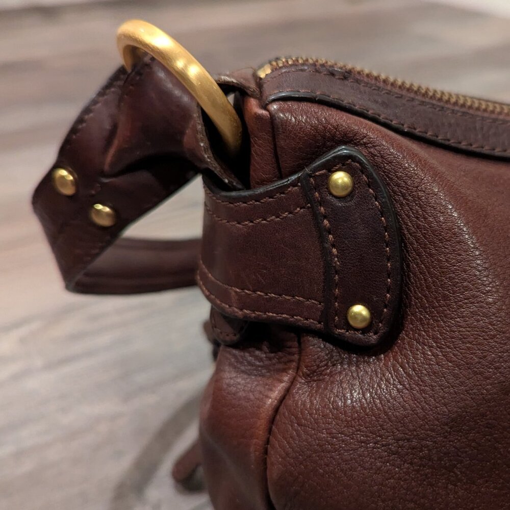 B. Makowski Brown Soft Leather Shoulder Bag Y2K Slouchy Front Pockets Brass - Picture 13 of 16
